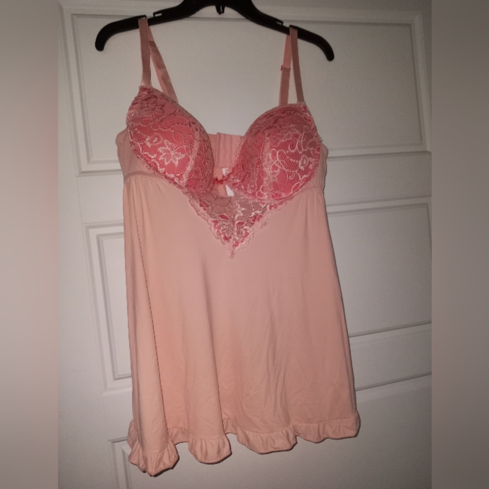 Rene rofe babydoll chemise slip size extra large New coral and lace